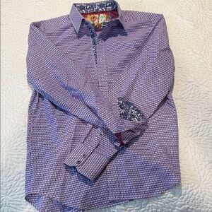 Robert Graham Purple and White Gingham Shirt